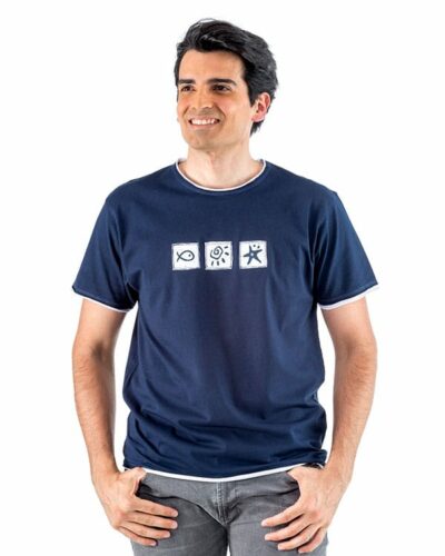 Camiseta hombre Naturalmente 3 iconos azul